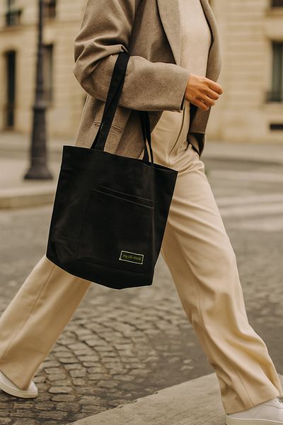 YUNUSOĞLU HOME Multi-Purpose Premium Single Snap Life Printed Black Medium Size Canvas Hand and Shoulder Bag