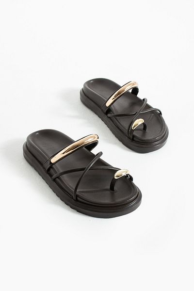 DUXAL SHOES Tatum Women's Brown Trend Cross Strap Comfortable Sole Gold Detailed Flip Flops - Sandals
