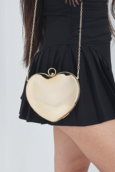By EDUU Heart Quality Metal Hand and Shoulder Gold Evening Bag