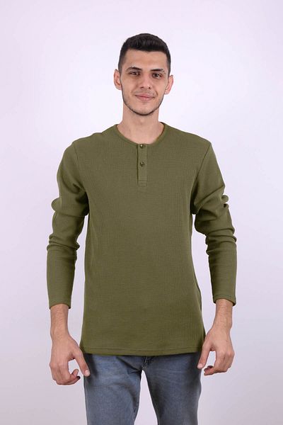 trender Buttoned Waffle Green Men's Sweatshirt 5070