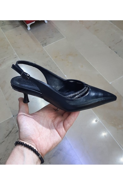 MİSS PARK MODA Women's 5 cm Thin Heel Galvanized and Stone Detailed Open Back...