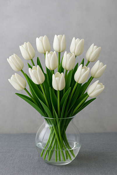 KRVTASARIM Beyaz Lale 16 Lı Gerçekçi Islak Lale Buketi Söz Nişan Düğün Evlili...