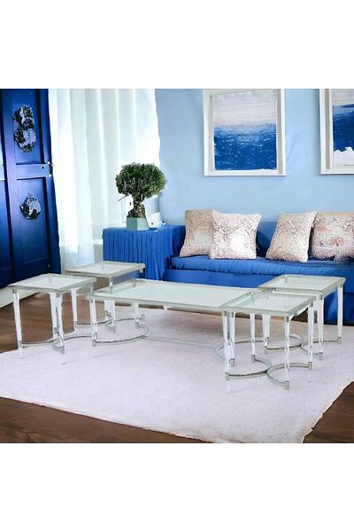 Al Saada Home طقم طاولة قهوة فضي - ٥ قطع، سطح أكريليك