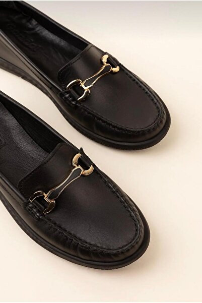 Yılmaz Exclusive - حذاء باليه أسود من الجلد الطبيعي للنساء مع نعل داعم لتقويم...