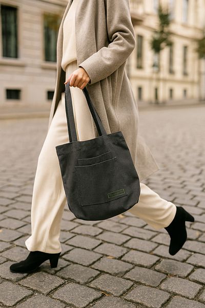 YUNUSOĞLU HOME Multi-Purpose Premium Single Snap Life Printed Gray Medium Size Canvas Hand and Shoulder Bag