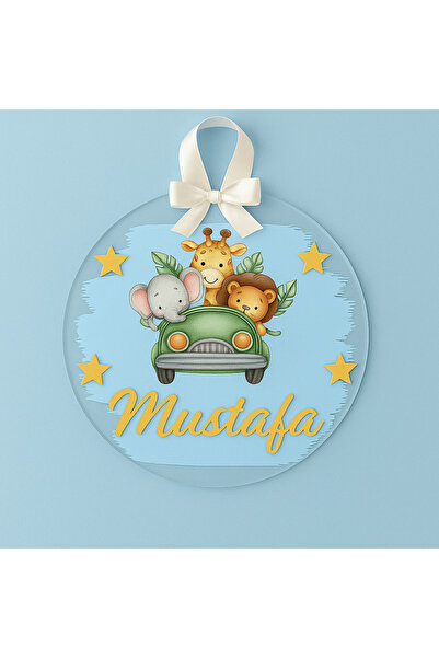 edoy Kişiye Özel Yeni Doğan Bebek Kapı Süsü – Araba ve Sevimli Hayvan Desenli Bebek Kapı Süsü