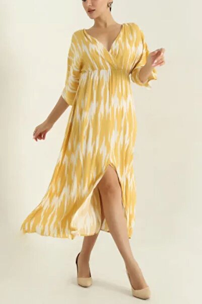 Gülmude Double Breasted Collar Slit Woven Viscose Women's Dress (120 cm)