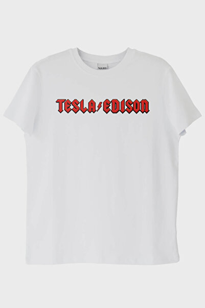 NUUGG Tesla/Edison Lightning Printed Gothic Design White T-Shirt