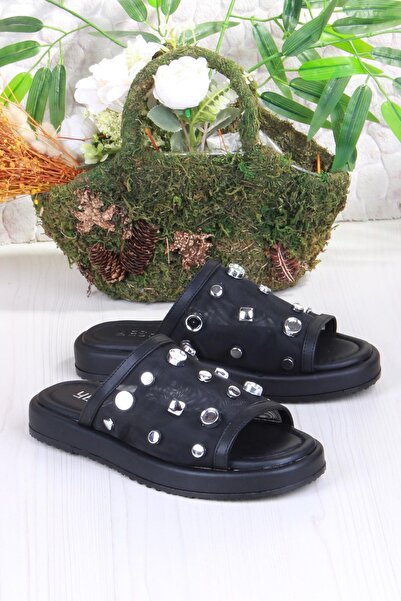 fort 5054 Felted Tulle Stone Detailed Comfortable Stylish Women's Slippers