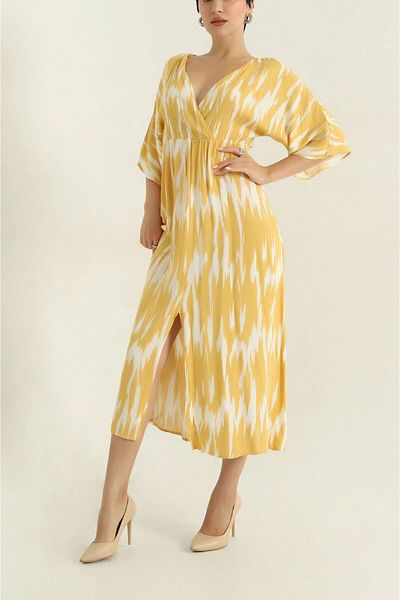 Gülmude Double Breasted Collar Slit Woven Viscose Women's Dress (120 cm)