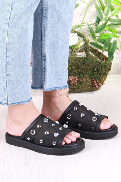 fort 5054 Felted Tulle Stone Detailed Comfortable Stylish Women's Slippers