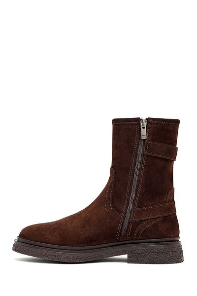 Derimod Women's Brown Zippered Suede Leather Boots 25Wfd186710