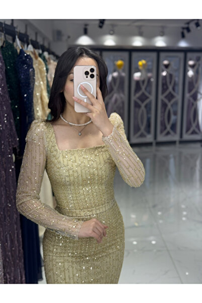 miracoutureofficial Kare yaka midi boy Abiye elbise