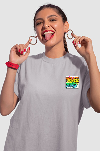 NEVERMIND Unisex Colorful Graffiti Printed Oversize White T-Shirt