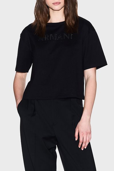 Armani Exchange 100% Cotton Cropped Fit Crew Neck Logo t Shirt t Shirt Xw001364 Af15085