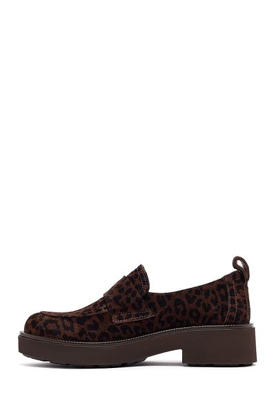 Derimod Women's Leopard Patterned Suede Leather Masculine Loafer 25Afd201710