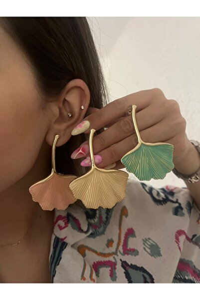 MyladyAccessoriess أقراط أوراق الشجر المتدلية الملونة باللون الوردي