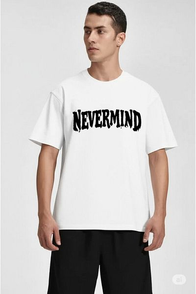 NEVERMIND Unisex Oversize T-Shirt – Broken Glass Print with Front Text and Back City View