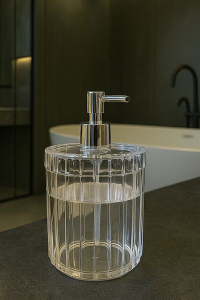 DOVİHOME 700 мл XL райета шарка прозрачен плот за баня златен дозатор за течен сапун с помпа дозатор за баня и кухня