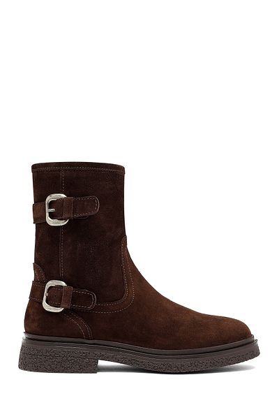Derimod Women's Brown Zippered Suede Leather Boots 25Wfd186710