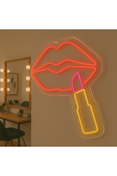 Magnetfoto Ruj ve Dudak Figürlü Neon LED Tabela - Kuaför & Makyaj Stüdyosu De...