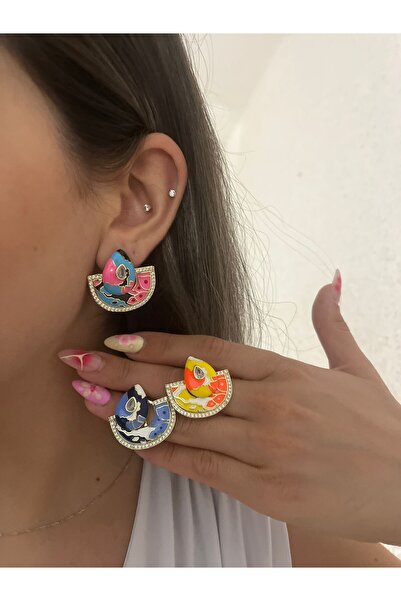 Premium Drop Earrings with Colorful Pattern Detail Pink