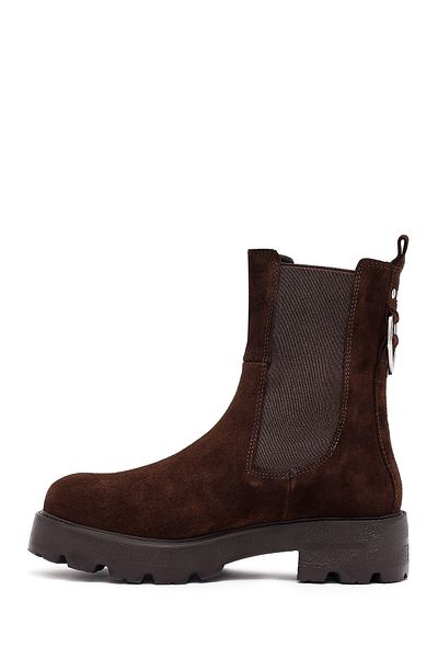 Derimod Women's Brown Thick Soled Suede Leather Chelsea Boots 25Wfd186310
