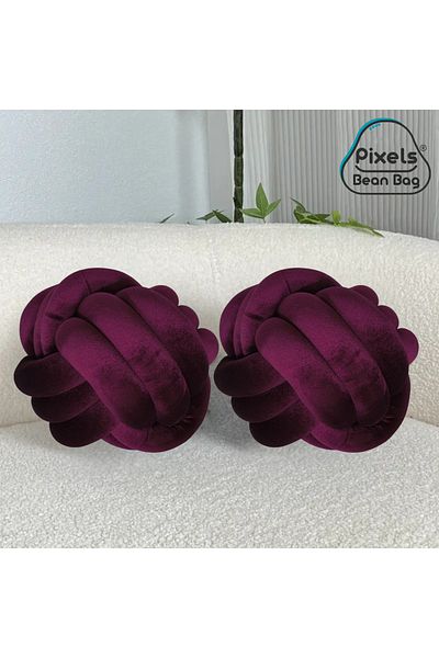 PixelsBeanBag 2 Pieces Soft Knotted Ball Pixel Bean Bag Pillow, Velvet Round Decorative Pillow for Home Decor
