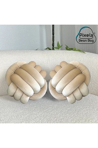 PixelsBeanBag 2 Pieces Soft Knotted Ball Pixel Bean Bag Pillow, Velvet Round Decorative Pillow for Home Decor