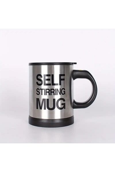 Generic Self Stirring Mug Stainless Steel Automatic Mixing Coffee Cup with Lid, Black Handle