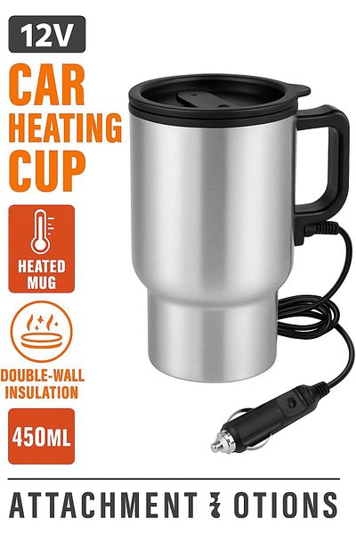 Generic Car Heating Cup 12V by FITTO, 450ml Thermal Stainless Steel Coffee Mug