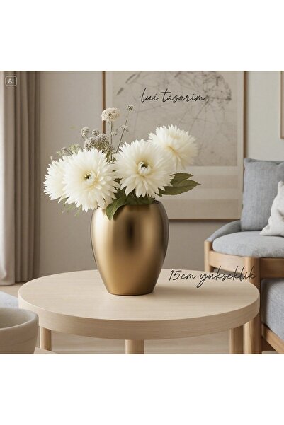 Lui Tasarım Gold Rengi 15 cm Orta Boy İskandinav Tarzı Gold Trend Bohem Sade Vazo