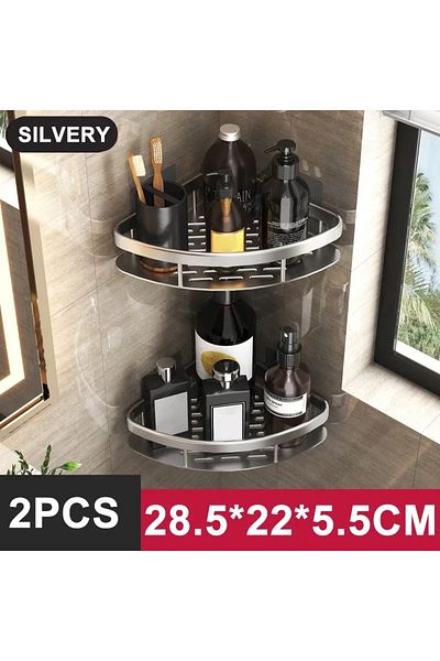 Choice StyleA-Silvery-2PCS Bathroom Shelf Kitchen Storage Organizer Aluminum Alloy Shampoo Rack Shower Shel