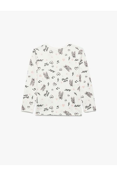Koton Cotton Long Sleeve Crew Neck Ballet Printed T-Shirt