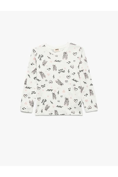 Koton Cotton Long Sleeve Crew Neck Ballet Printed T-Shirt