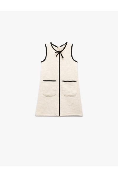 Koton Bow Detailed Sleeveless Crew Neck Tweed Dress