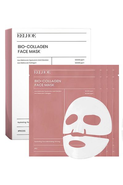 EELHOE Bio-Collagen Face Mask, Nourish Facial Gel Mask to Minimize Pores and Reduce Fine Lines, 4 pcs