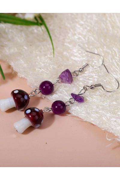 SYGGY Mushroom earrings, mushroom pattern, multicolor, 6.7 cm