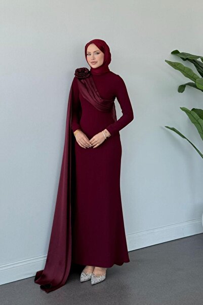 Hazamoda Rochie de seară cu trenă Hayra, roșu claret