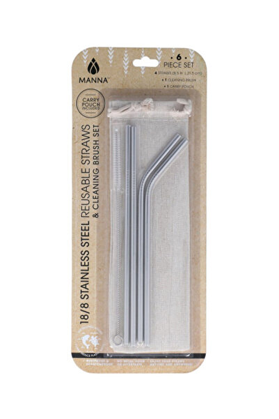 manna مجموعة من 6 قطع من القش القابل لإعادة الاستخدام مع فرشاة تنظيف وحقيبة
