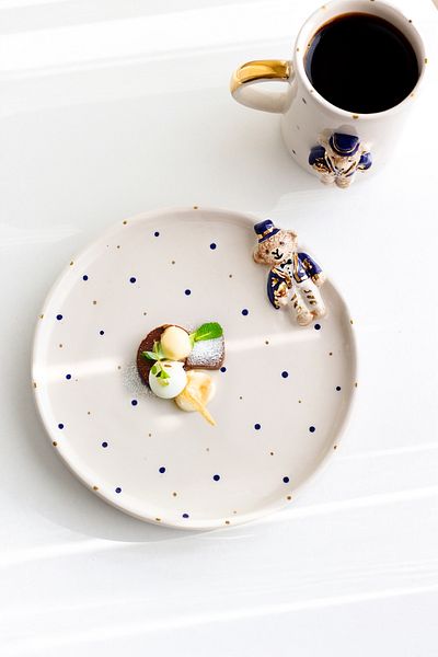 SİNEM YAMAN HOME Dark Blue Bear 20 cm Ceramic Plate / Hand Made Ceramic Plate