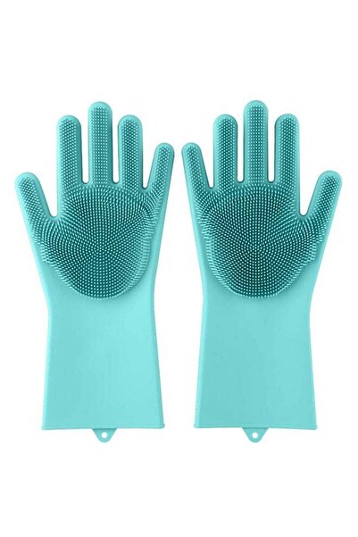 Magic قفاز سيليكون مع إسفنجة غسيل أطباق، أزرق، 32 × 16 سم