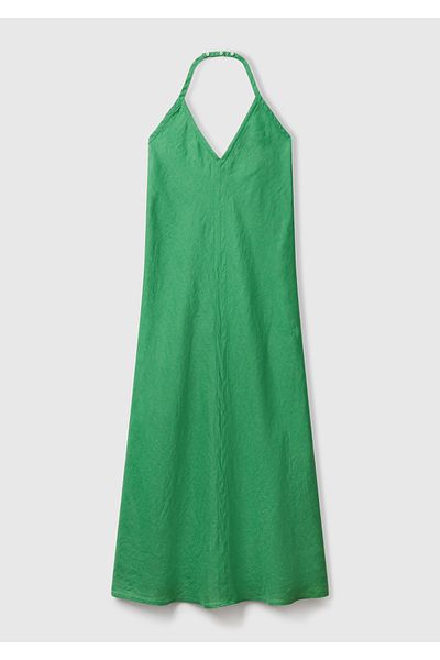 United Colors of Benetton Women's Green 100% Linen Backless Long Dress