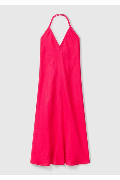 United Colors of Benetton Women's Fuchsia 100% Linen Backless Long Dress