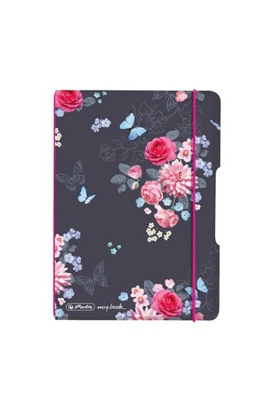 Herlitz Caiet My.book Flex A5, Culoare Multicoloră, Material PP, 40 de coli, Format liniat, Flori feminine