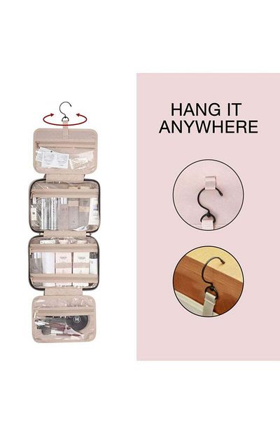 COOYA Toiletry Bag Travel Bag with Hanging Hook, Water-resistant, 4 Separate Compartments (Pink)