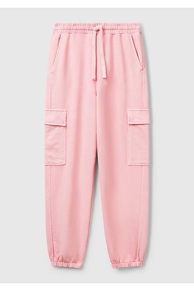 United Colors of Benetton Women's Pink 100% Cotton Drawstring Waist Relax Fit Cargo Sweatpants