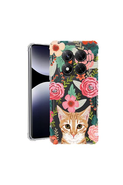 bestcase ® Anit Shock Case For Xiaomi Redmi Note 14 Pro 4G, Cat and Flowers, 1997764 AS 638