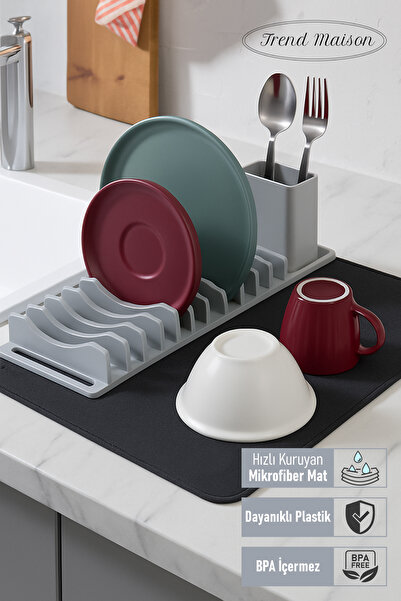 Trend Maison Su Emici Matlı Tezgah Üstü Büyük Boy 3 Parça Bulaşıklık Seti Tab...