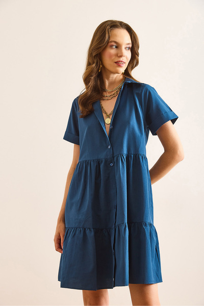 Olalook Women's Indigo Piece Mini Shirt Dress Elb-19002515